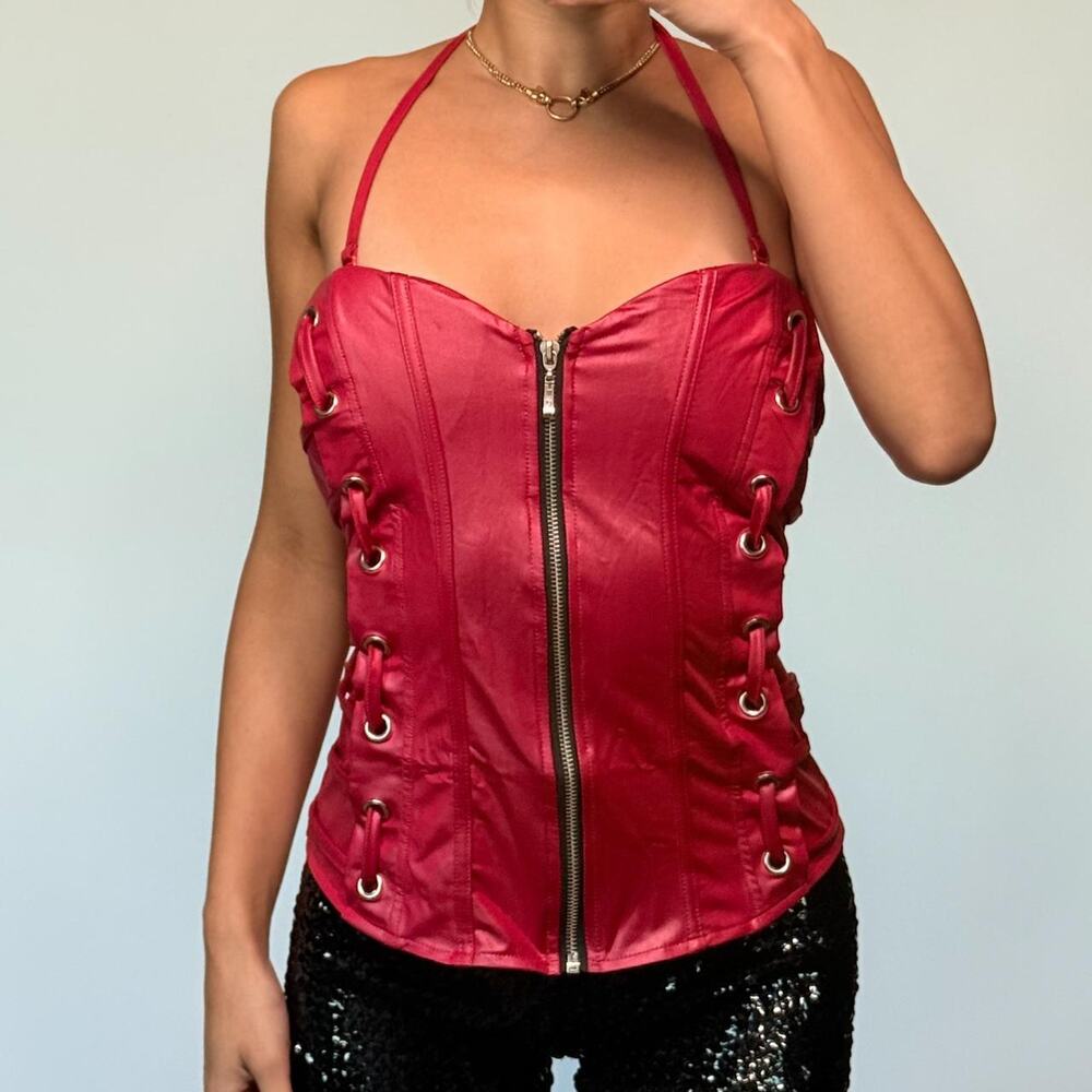 Red Faux Leather Corset L